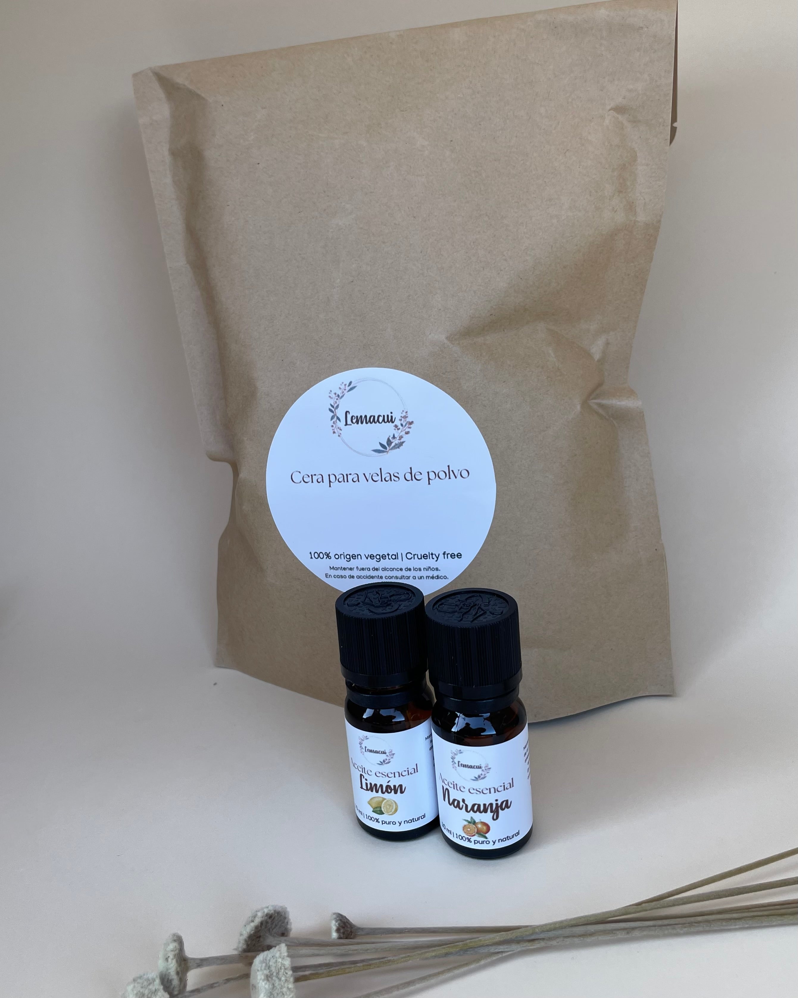 Pack ENERGÉTICO cera para velas de polvo + 2 aceites esenciales