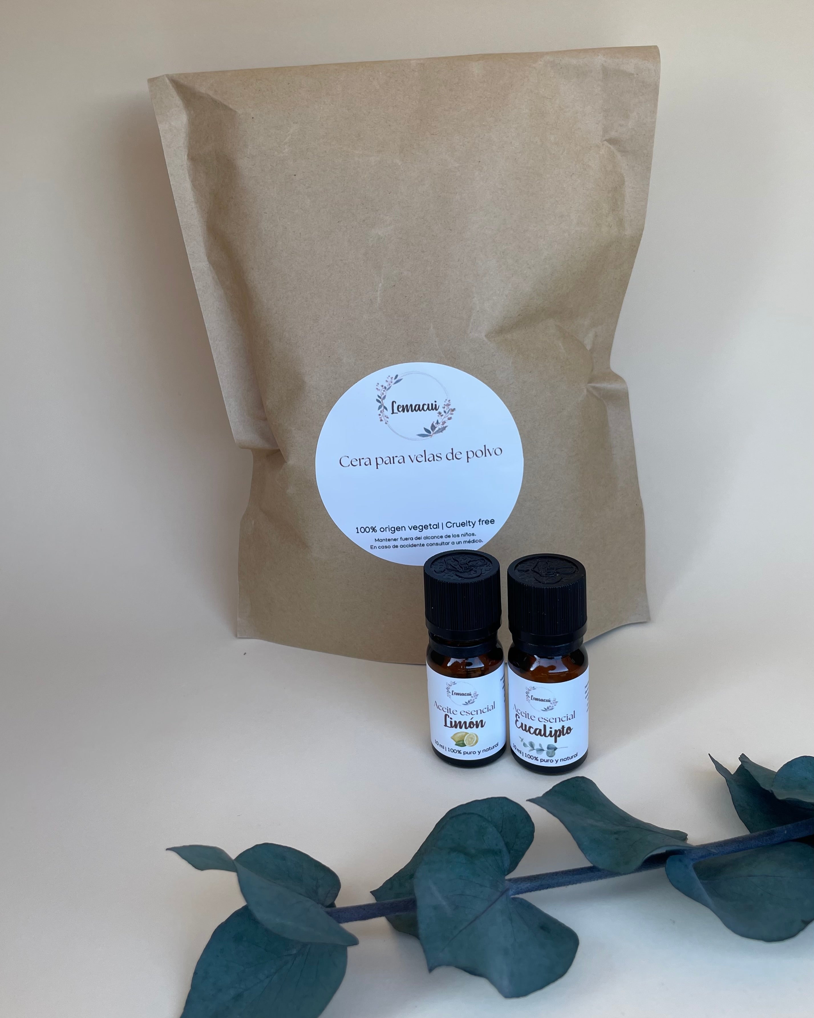 Pack PURIFICANTE cera para velas de polvo + 2 aceites esenciales