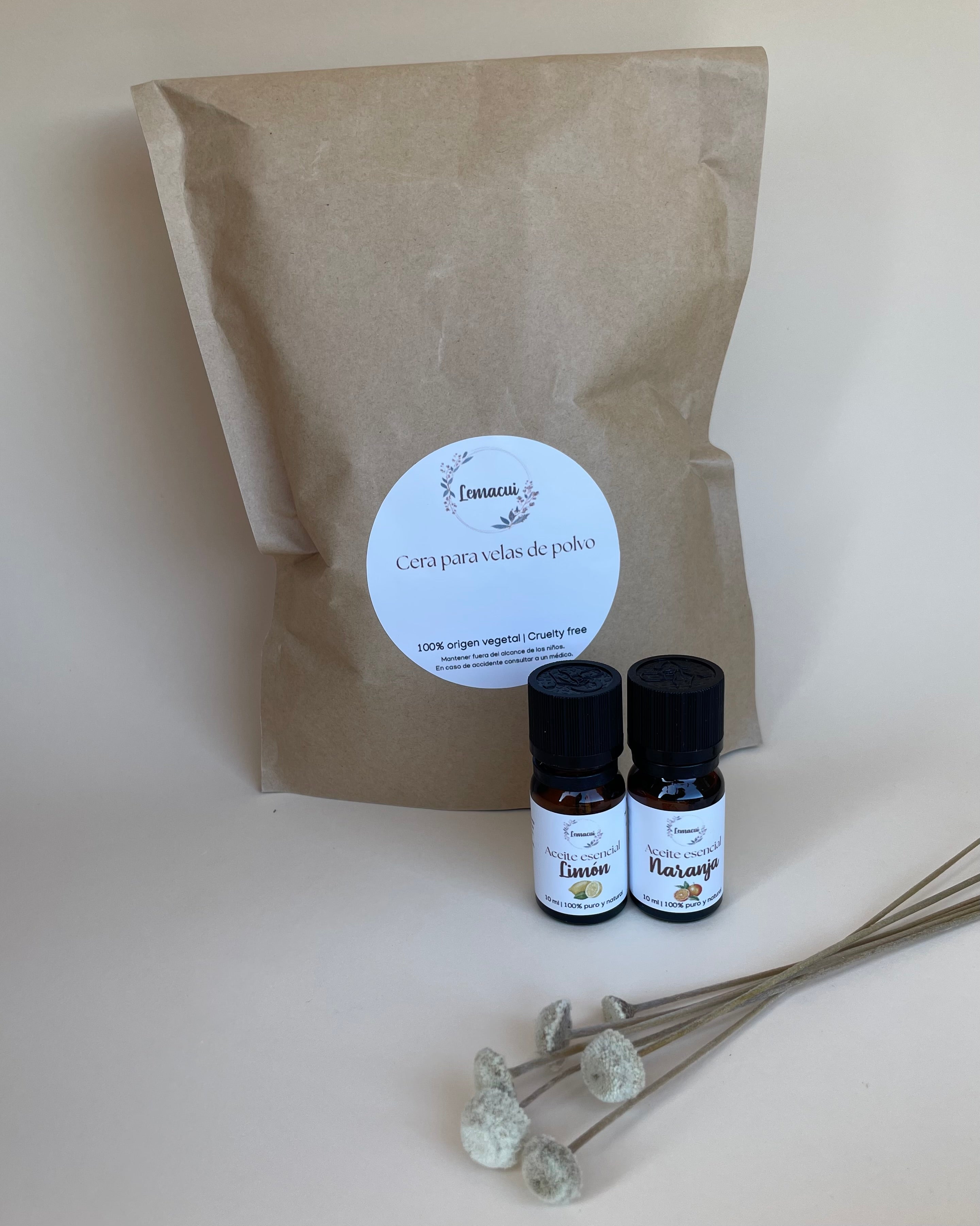 Pack ENERGÉTICO cera para velas de polvo + 2 aceites esenciales