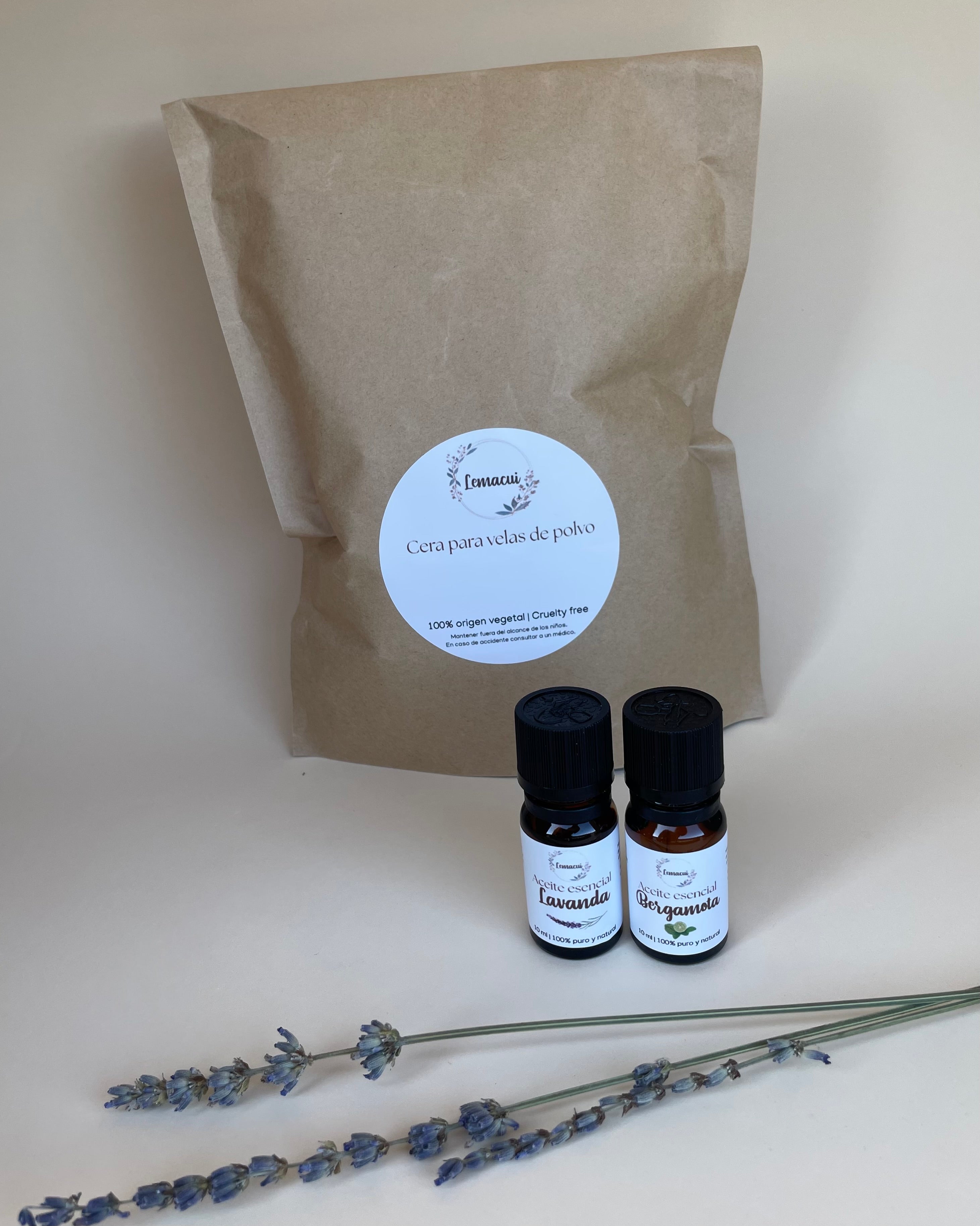 Pack RELAJANTE cera para velas de polvo + 2 aceites esenciales